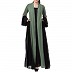 Designer abaya with attached Shrug and a belt- Jade Green-Black Designer abaya with attached Shrug and a belt- Jade Green-Black